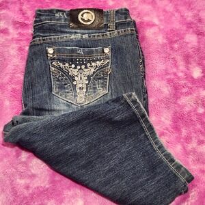 Blue Republic Jeans Women's 14 Mid Rise Rhinestone Pocket Denim Capri Shorts